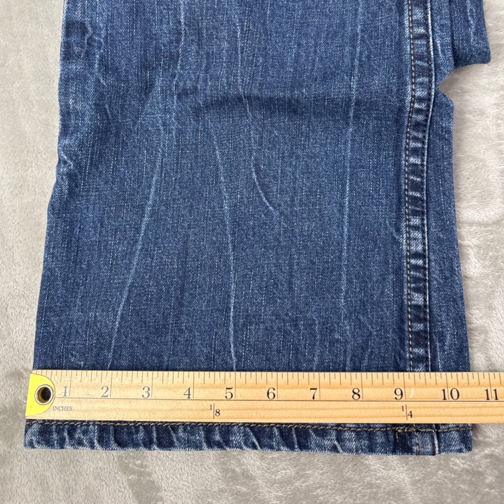 Express Jeans Rocco Mens 34x30 Blue Slim Low Rise Wide Boot Embroidered Lion Y2K - Picture 5 of 8